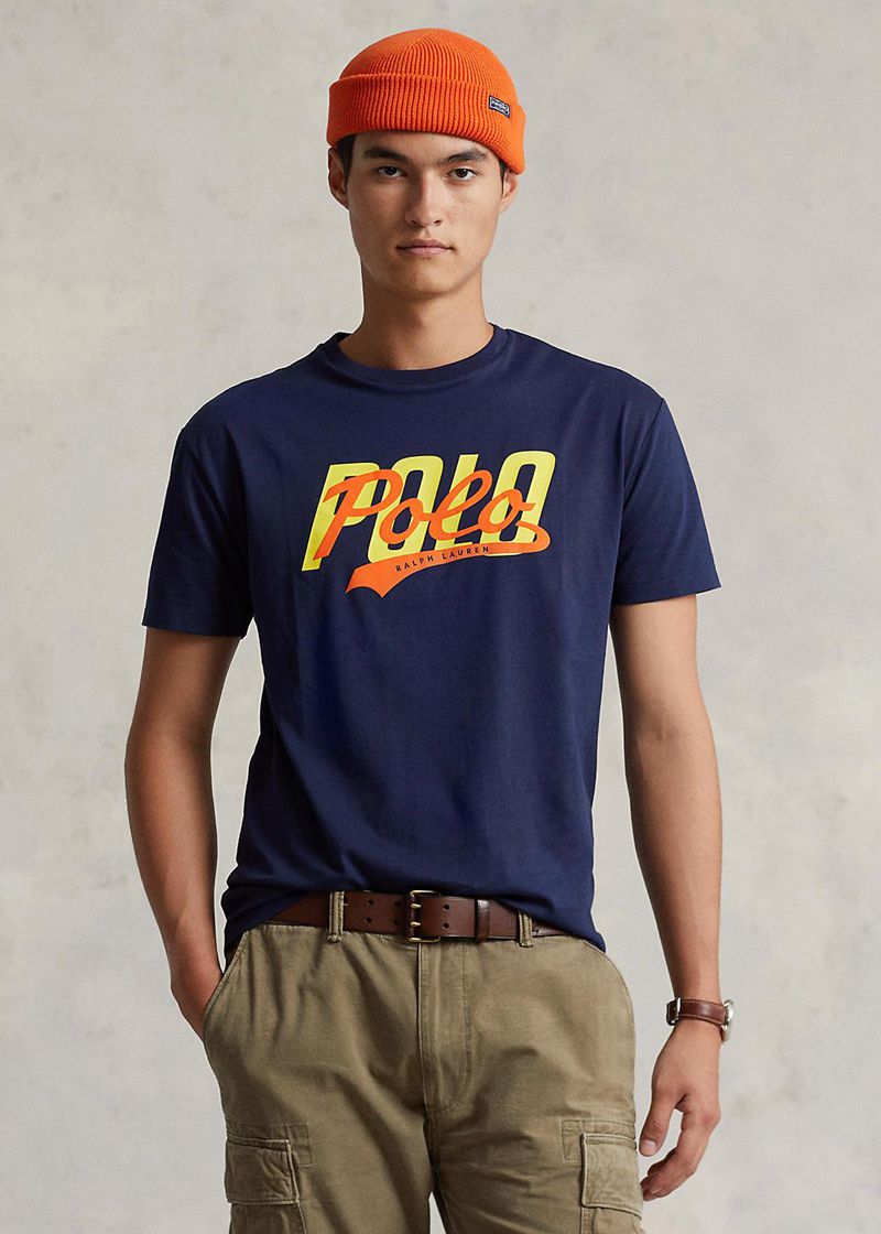 Camiseta Polo Ralph Lauren Hombre Classic Fit Stacked-Logo Jersey Chile Azul Marino PVBRH-8691